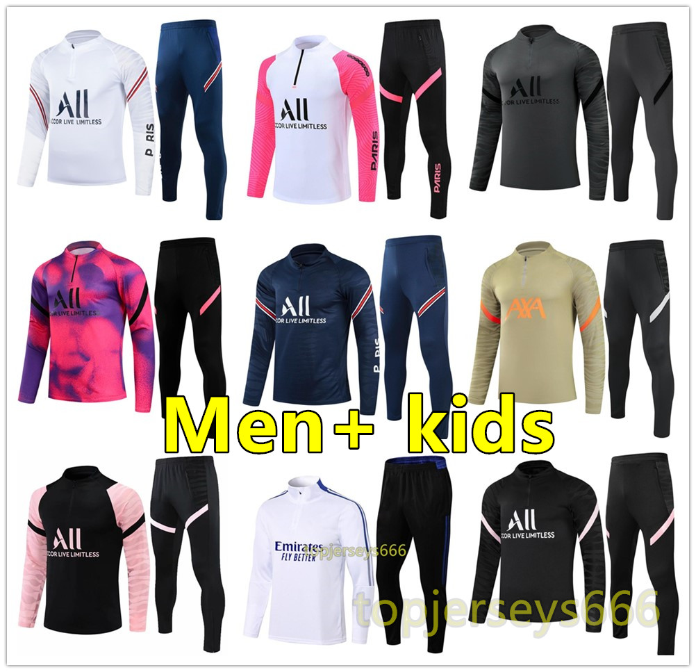 

2021 2022 MESSI Tracksuit Men Football training suit 21 22 MBAPPE BENZEMA Soccer tracksuit Survetement Maillots de Foot Enfants Kids Chandal Kits, 12