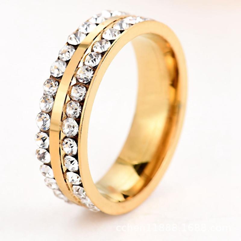 

Cluster Rings Women's Stainless Steel Wide With Rhinestone Gold Black Color Luxury Ring For Women Ins Fashion Jewelry Gifts WC074, Golden;silver