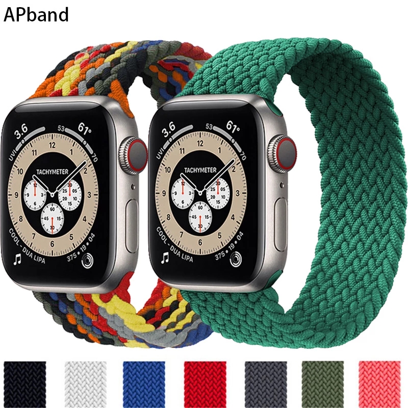 

Braided Solo Loop For Apple Watch band 44mm 40mm 42mm 38mm Fabric Nylon Elastic Belt Bracelet iWatch Series 3 4 5 SE 6 Strap, Black;brown