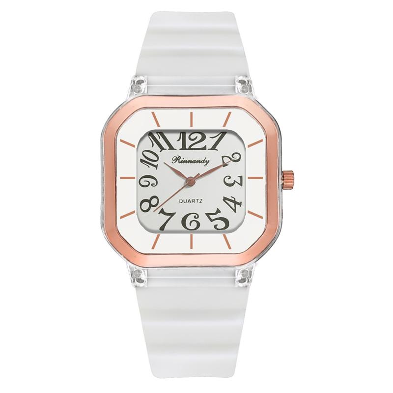 

Wristwatches Simple Style Women Fashion Silica Gel Belt With Simulated Rectangle Quartz Watch Top Brand Waterproof Relogio Feminino, Black