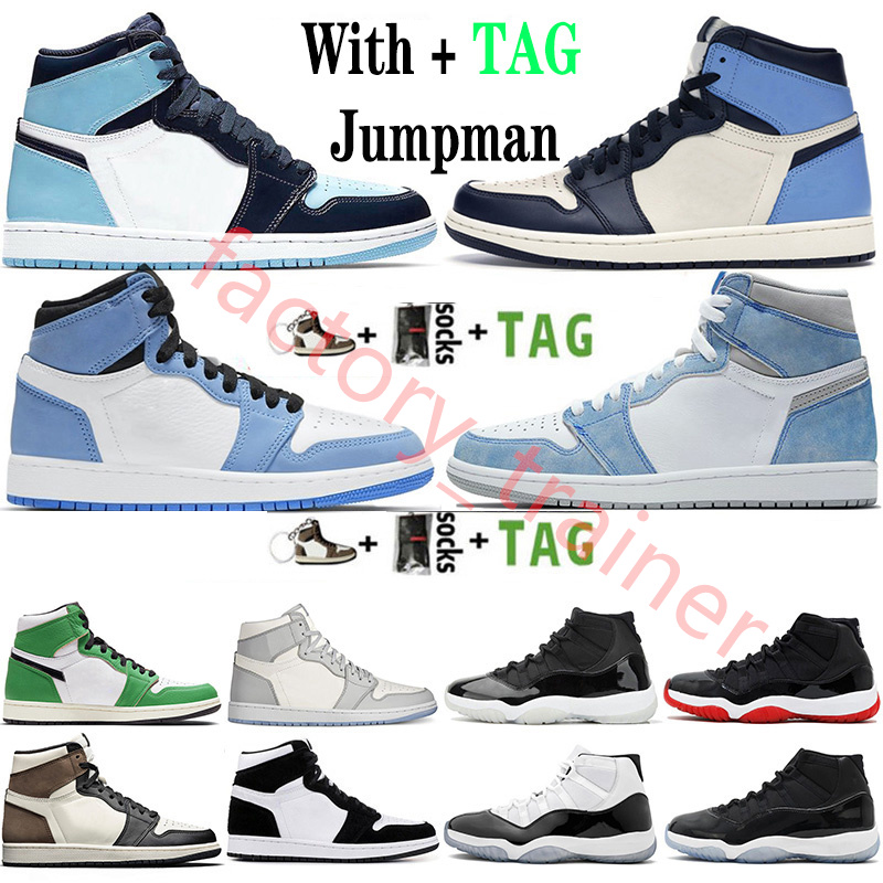 

2021 Top Quality Jumpman 1 Mens Basketball Shoes Hyper Royal University Blue UNC Obsidian Dark Mocha 1s 11s 25th Anniversary Women Sneaker Trainers Size 36-46