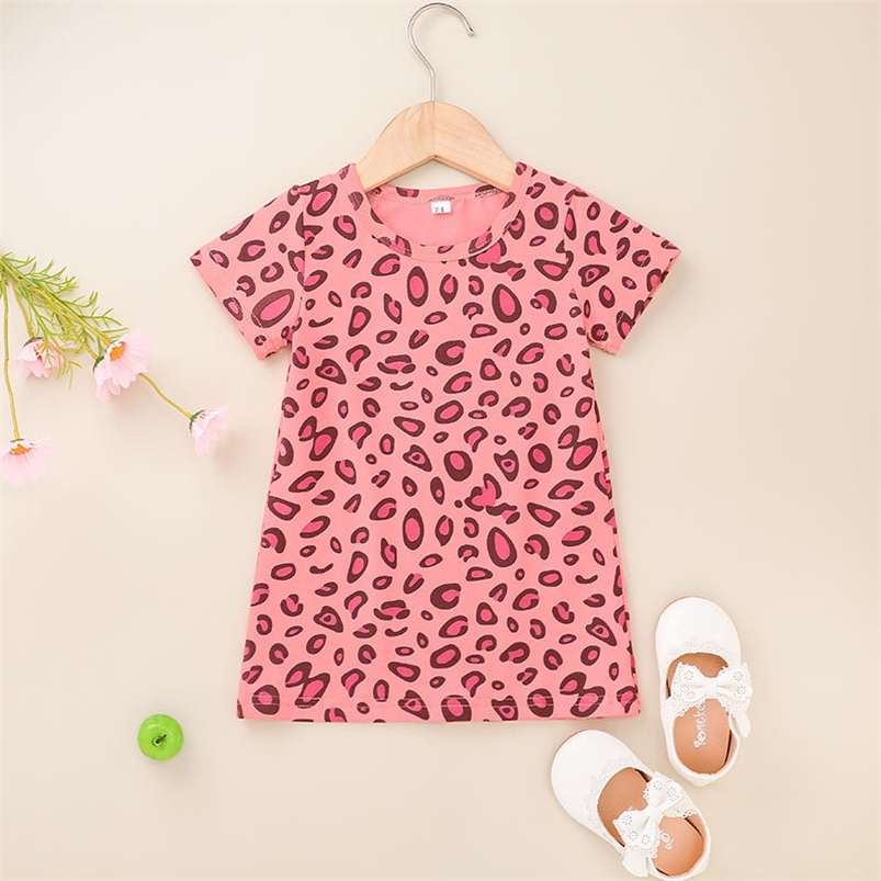 

Summer Arrivals Girls Cute Dress Short Sleeve O Neck Pink Leopard Girl Streetwear 0-2T 210629