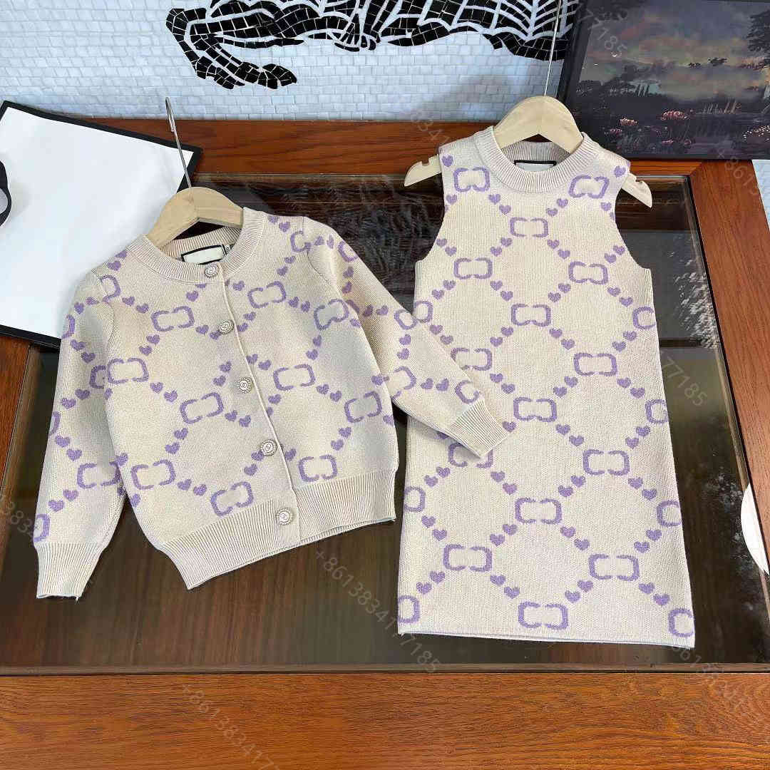 

Designer wool knitted sweater dress kids jacket dress set cciggu letter logo brand casual children knitted dresses two-piece suit, 01