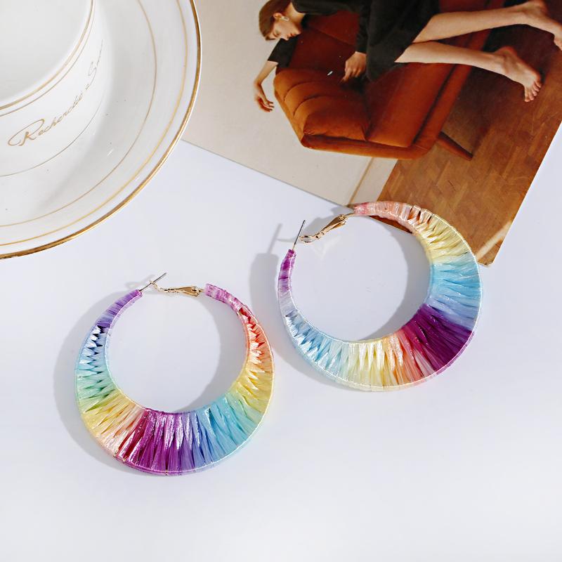 

Hoop & Huggie Bohemian Colorful Braided Earrings For Women Girls Boho Trendy Ethnic Woven Big Earring Holiday Party Fashion Jewelry Gifts