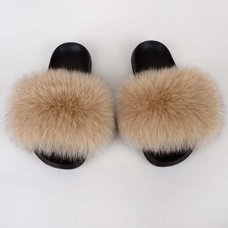 

Slippers Fur Women Home Fluffy Sliders Comfort With Feathers Furry Summer Flats Sweet Ladies Shoes Size 45, Beige