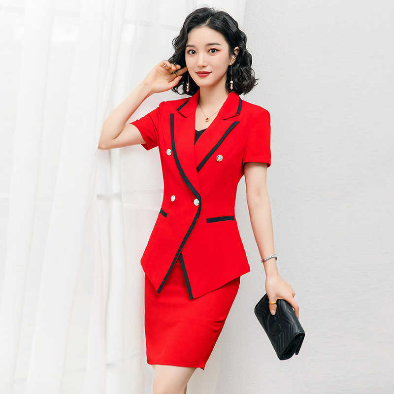 

Professional skirt suit feminine Spring and summer high quality office ladies jacket blazer Slim two-piece 210527, Black skirt