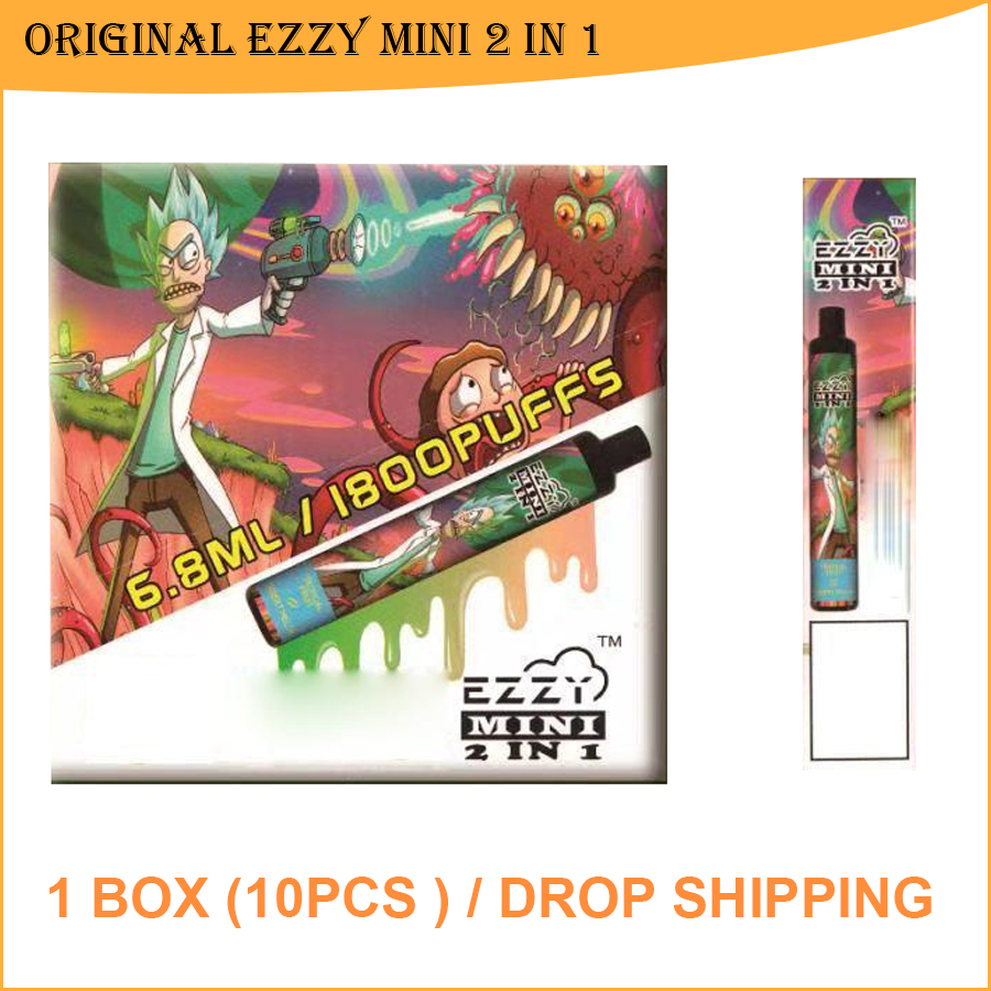 

1 Box (10pcs) Authentic EZZY Mini 2in1 E-Cigarette Disposable Vape Pen Device 1800 Puffs 6.8ml Cartridges Pods 800mah 17350 Battery Vapes