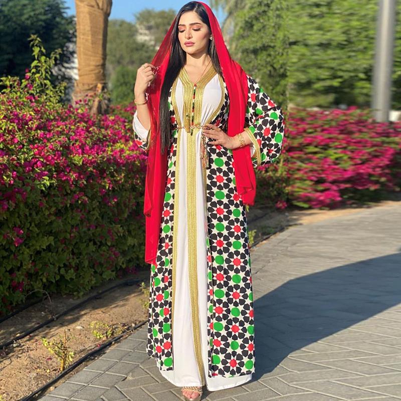 

Ethnic Clothing Spanish Abaya Eid Mubarak Dress Dubai Arabian Print Two-piece Suit Muslim Women Islamic Fashion Evening