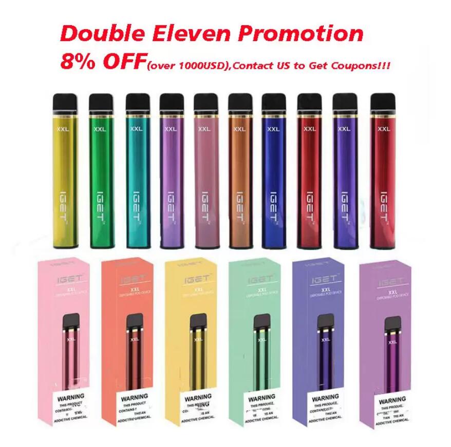 

Original Iget XXL 1800 puffs Vape Pen Disposable E-cigarettes starter Kits Device Kit Pod Pre-Filled 100% Authentic IGET Shion Plus Max
