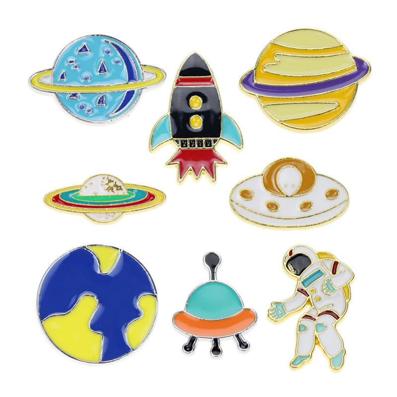 

Pins, Brooches Space Travel Collection Enamel Pins Planet Moon Galactic Universe Astronaut Brooch Lapel Pin Badge Gift For Kids Girl Oil