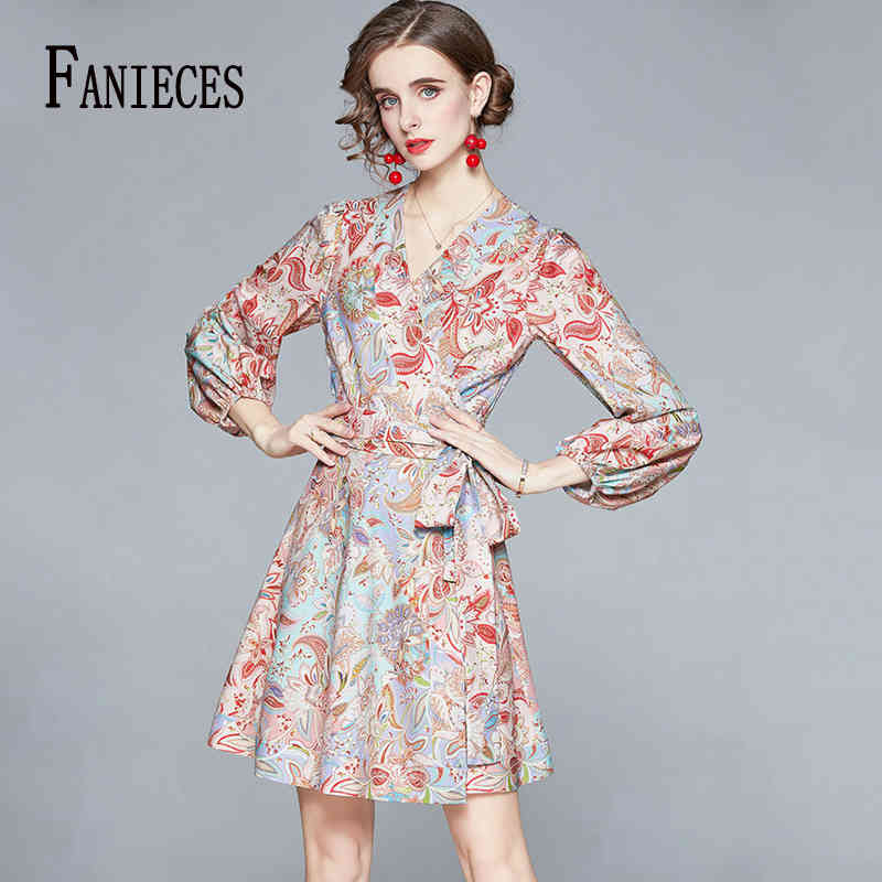 

Runway Blouse Dress Woman Vintage Floral Printed Sashes Long Sleeve LadyParty Night Dresses vestidos femme robe zar 210520, Purple