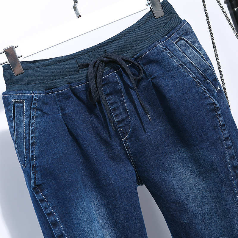 

2011high waist jeans woman stretch summer denim pants trousers plus size 5xl capri jeans for women short harem pants female c4553, Blue