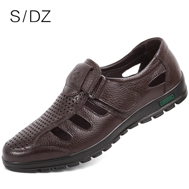 

Sandals SDZ Men Summer High Quality Cow Leather Beach Outdoor Man Comfortable Soft Footwear Rubber Shoes Size 38-44, Black