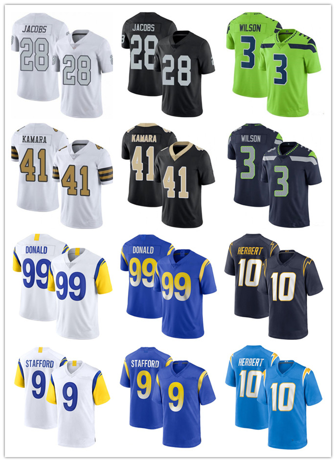 

Football Jerseys 10 Justin Herbert 3 RussellWilson 41 Alvin Kamara 99 Aaron Donald 28 Josh Jacobs 9 Matthew Stafford Jersey Men women youth stitching, Color