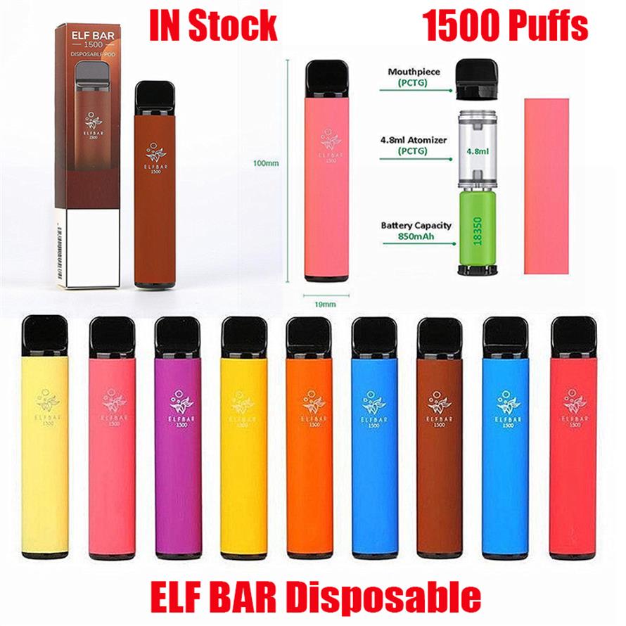 

ELF BAR Disposable Pod Device Kit E cigarettes 1500 Puffs 850mAh Battery 4.8ml Prefilled Cartridge Vape Stick Pen Vs Puff Plus Bang XXL AIR Maxa10