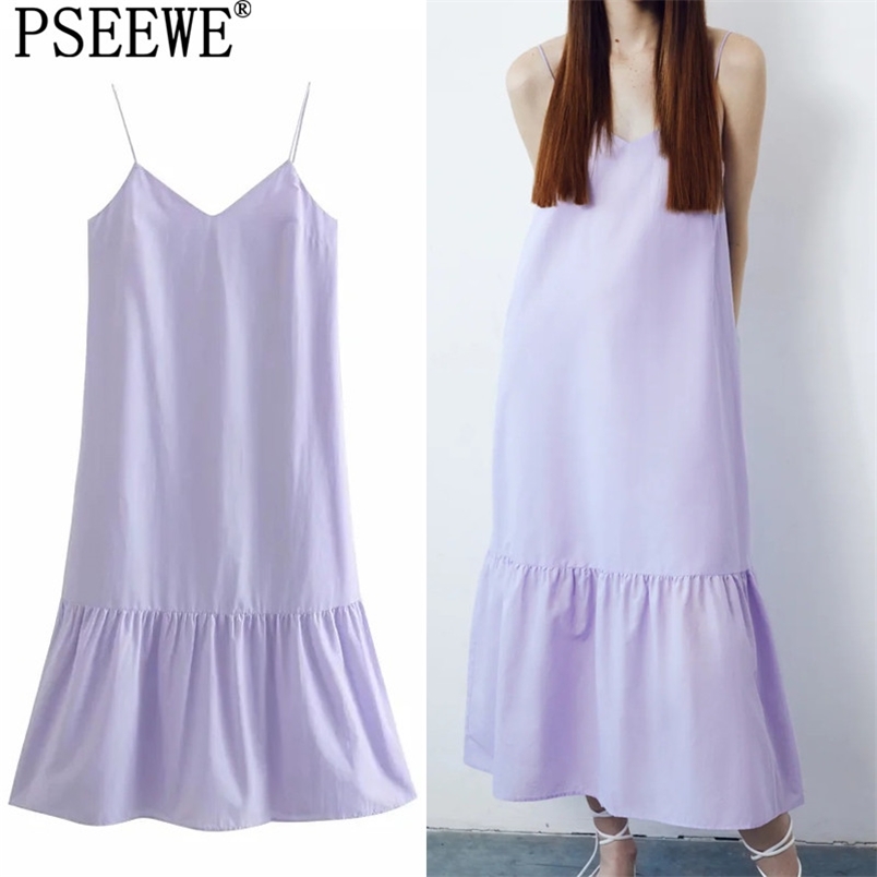 

Dress Woman Purple Slip Long Summer es Women Ruffle Backless Strap Midi Sleeveless Casual Sexy es 210519, Lavender
