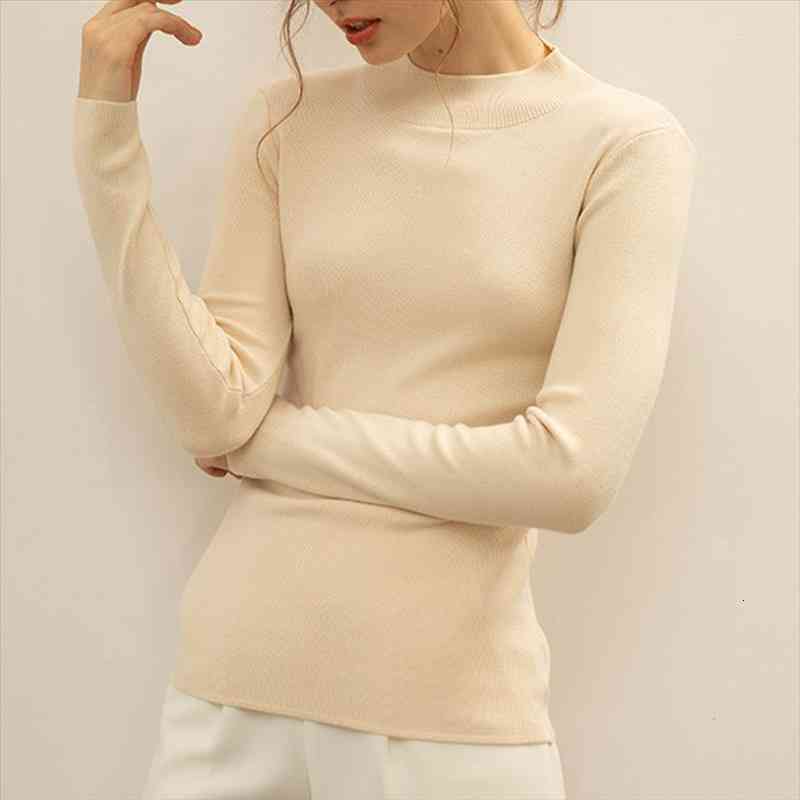 

Knitted Turtleneck Women Slim Long Sleeve Pullovers Ladies Autumn Winter Casual Solid Soft Cashmere Sweater Warm Basic, White;black