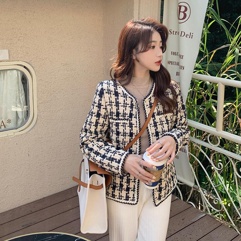 

Women' Jackets Spring Autumn Korean Jacket Fashion Vintage Checkered Plaid Elegant Lady Short Coats, The picture color