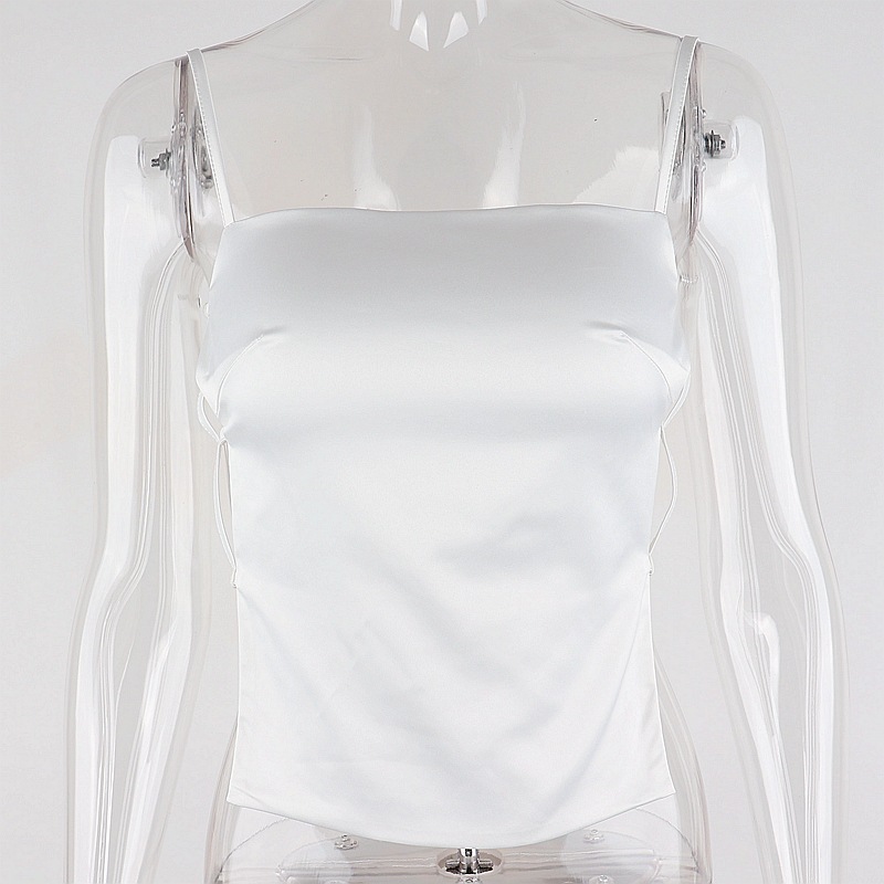 

Fashion Solid White Sleeveless Bandage Summer Crop Tops Women Baless Chic Sexy Straps Top Cropped Streetwearhigh quality