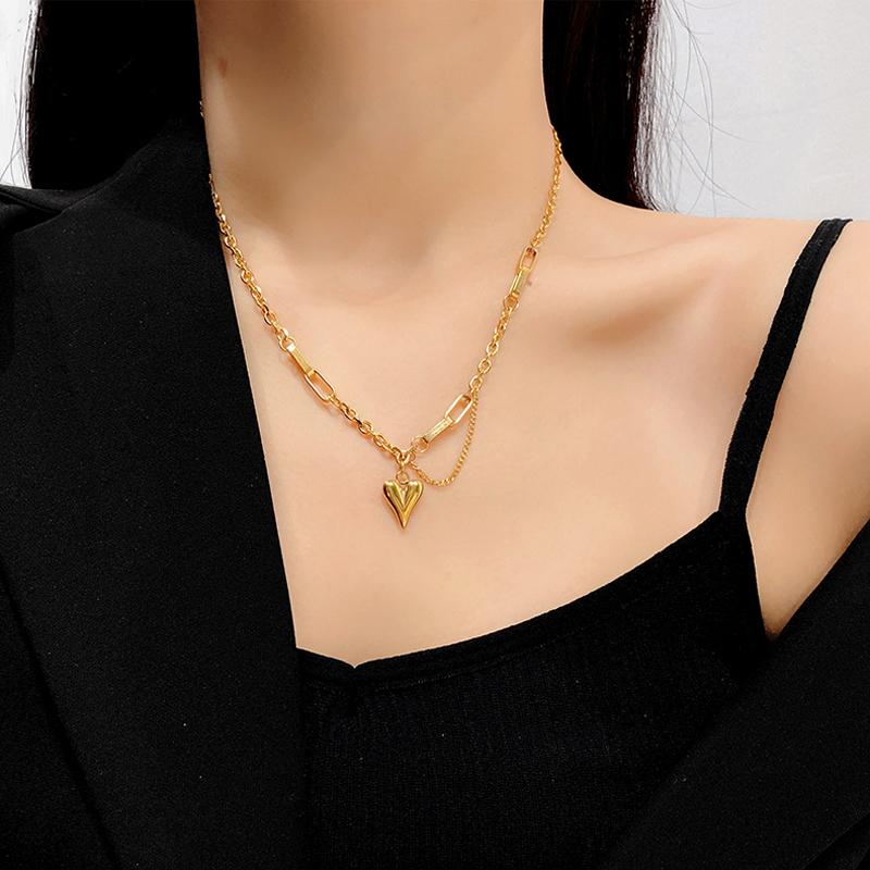 

Lifefontier Romantic Love Heart Pendant Choker Necklace For Women Gold Color Stainless Steel Thin Chain Jewelry Gifts Chains, Silver