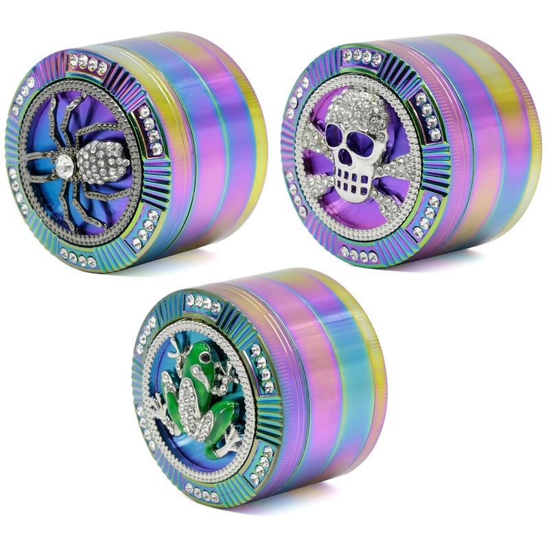 

Four layers of ice blue diameter 63MM smoking grinders zinc alloy dial diamond frog skull colorful smoke grinder