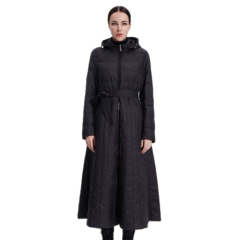 Women Cotton Jacket Windproof Parka Thin Long Dress Coat Lady Parka Quilted Plus Office Lady Smooth Quality Clothes 19-208 210819