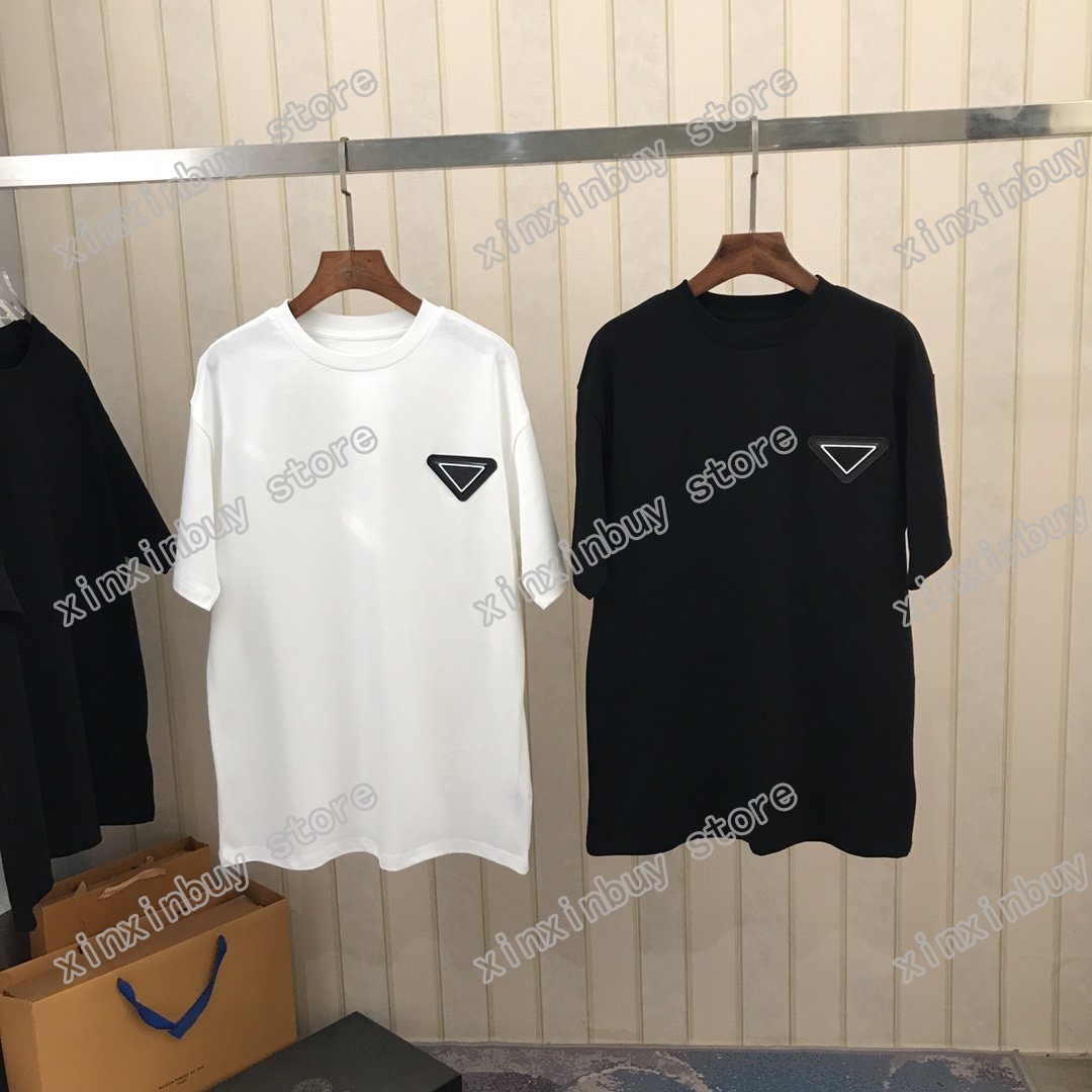 

21ss men printed t shirts polos designer big triangle chest pocket paris clothes mens shirt tag Loose style black