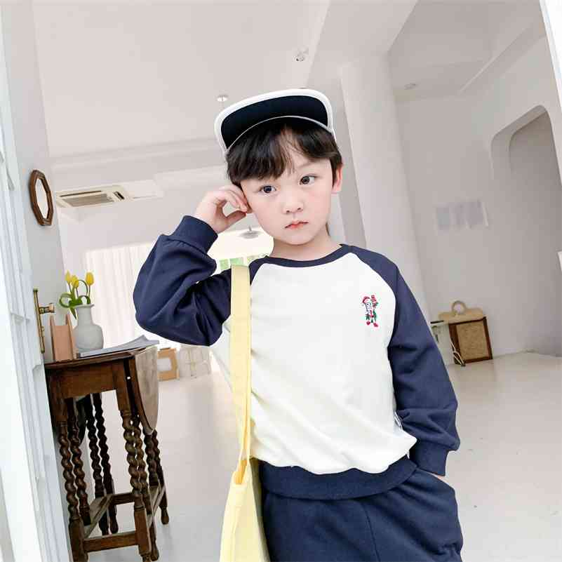 

Boys Autumn Splicing sleeve sweatshirt and pants clothing sets children cotton sports clothes set 210708, Blue