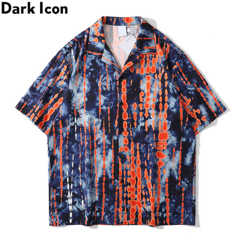

Tie Dyeing Hawaiian Shirt Men Turn-down Collar Vintage Street Polo Shirt Male Top 210603, As photo