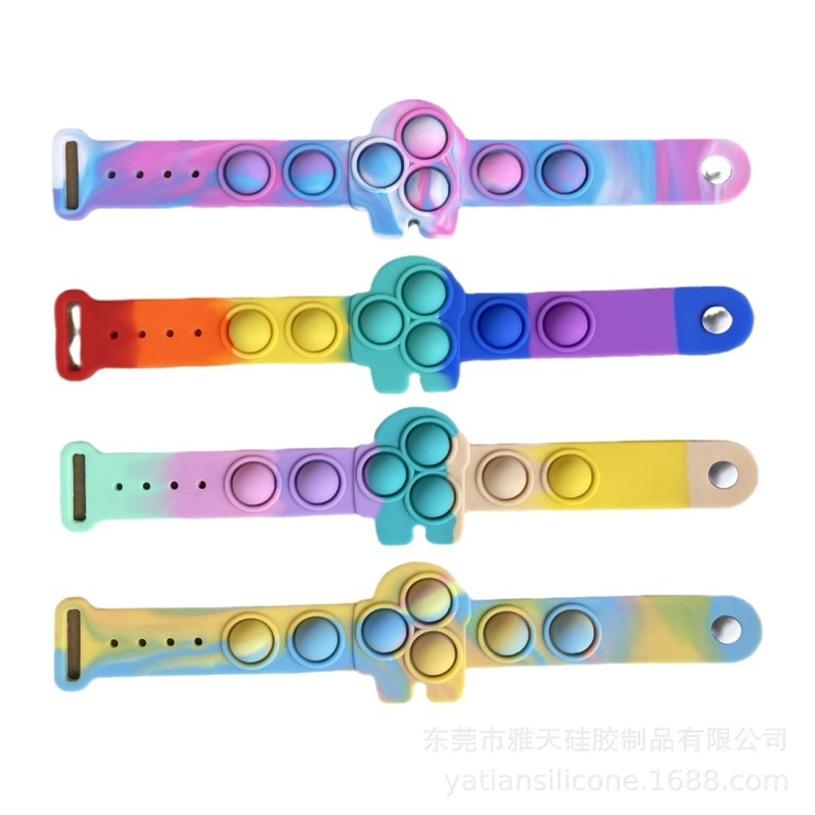 

Tie Dye Wolf Rodent Silicone Bracelet Push Bubble Sensory Wrist Band Bubble Fidget Toys Finger Game Anti Stress Children's Wristband