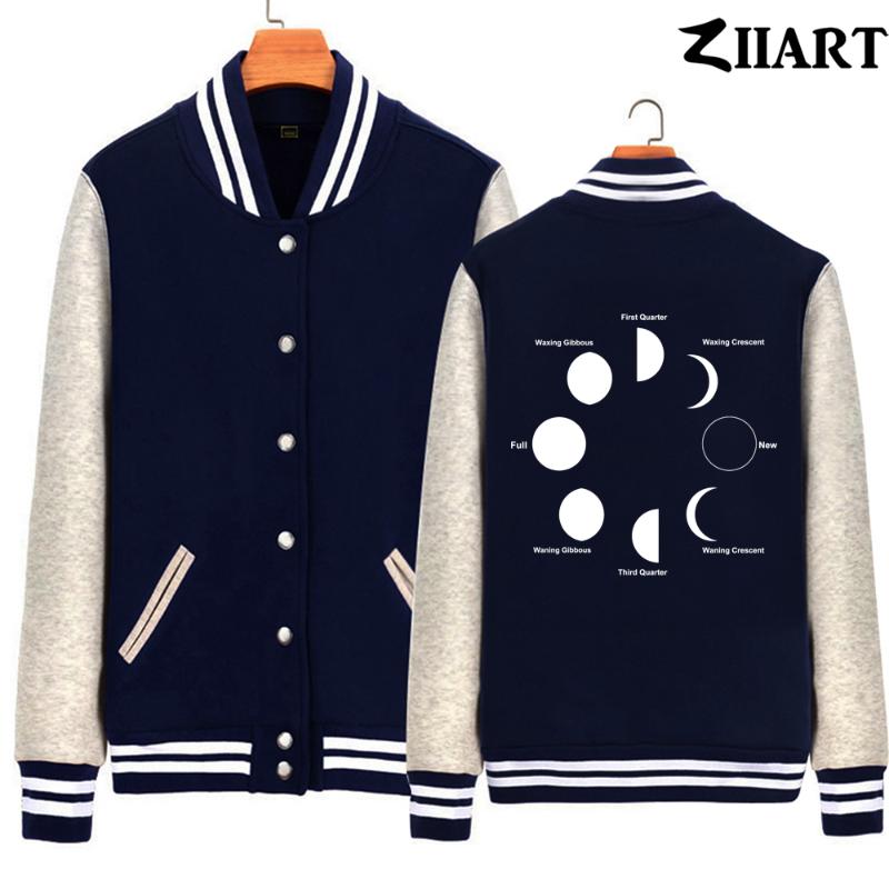 

Women's Jackets Moon Phases Universe Earth Woman Baseball Jacket Girl Coat Fleece Autumn Winter Couple Clothes ZIIART, Black;brown