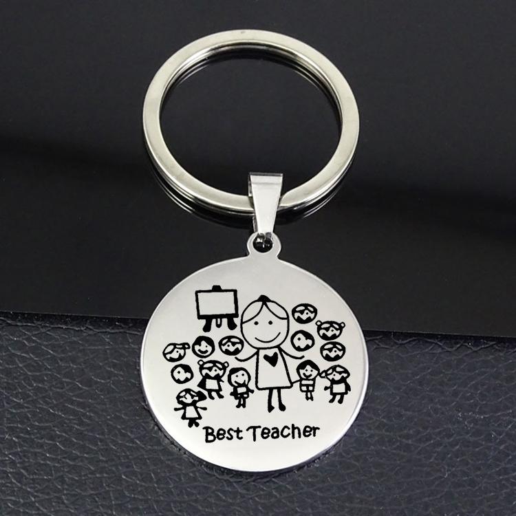 

Keychains Unique Teacher Keychain 2021 High Quality Stainless Steel Disc Teachers Llavero Jewelry Souvenir Gift For Women YP6801