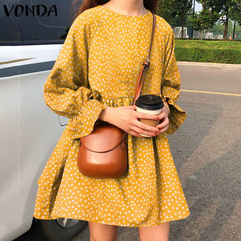 

Women's Blouses & Shirts Casual Long Sleeve Printed Dresses Stylish Mini Dress VONDA Women Bohemian Korean O Neck Vestidos 2021 Fl, Black