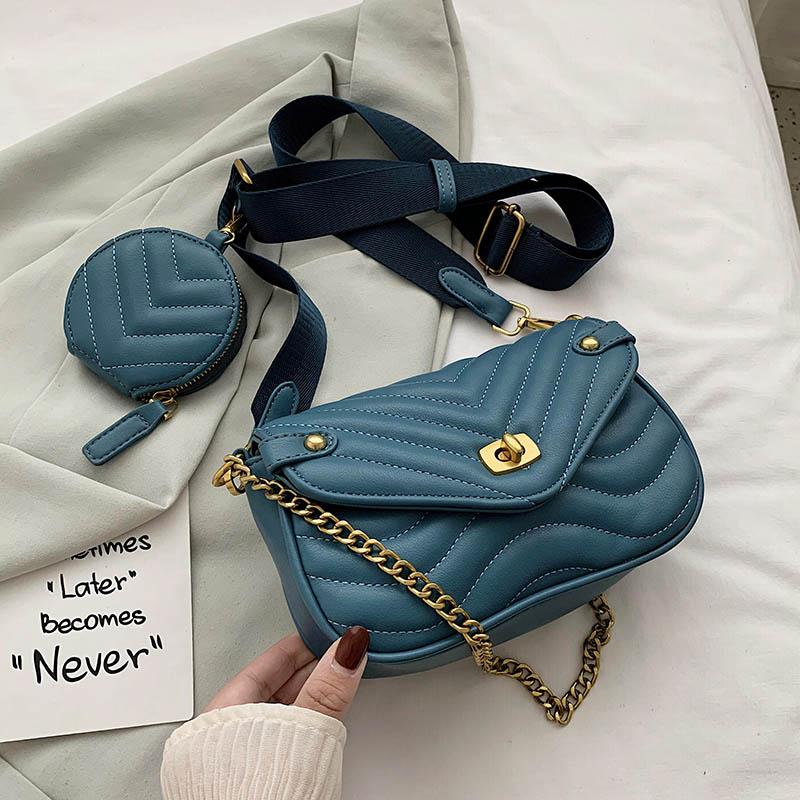 

Evening Bags 2 Pcs'/set Small PU Leather Crossbody Bag For Women 2021 Summer Luxury Fashion Brand Chain Shoulder Handbags Female Travel