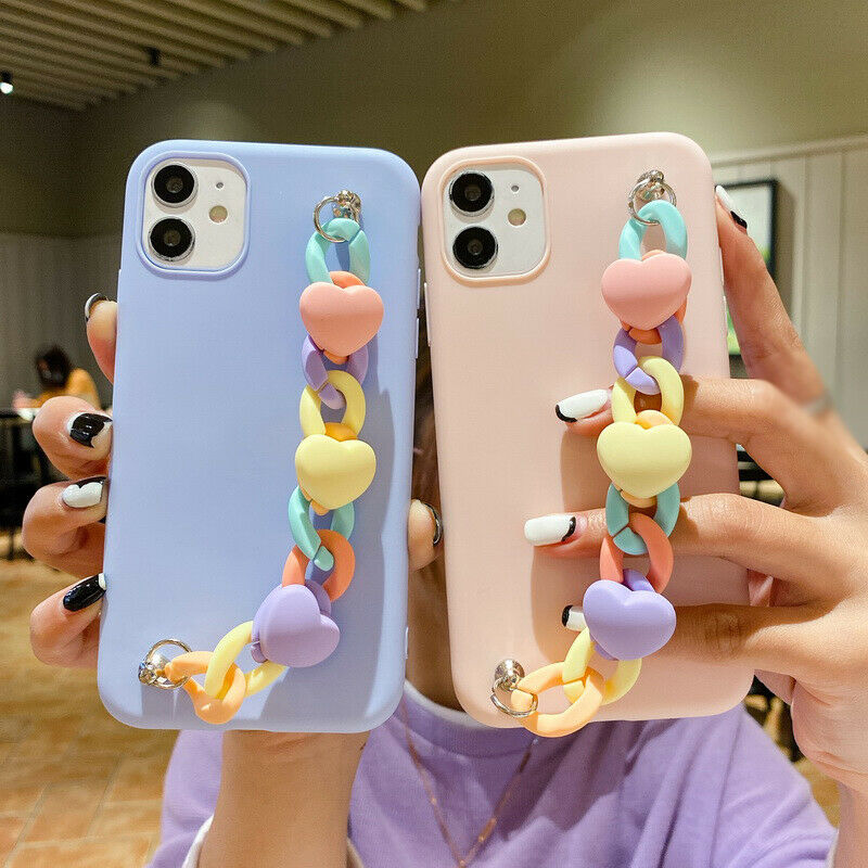 

Cute Love Heart Chain Silicone Cases Cover For iPhone 12 Pro Max 11 XR XS X 8 7 plus, Mix color