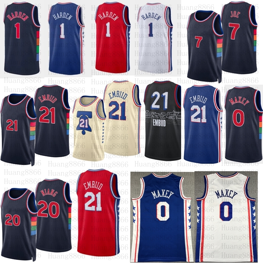 

James 1 Harden Tyrese 0 Maxey Joel 21 Embiid 7 Isaiah Joe Basketball Jersey 75th anniversary City retro Jerseys Shirt 2021 2022 New, As