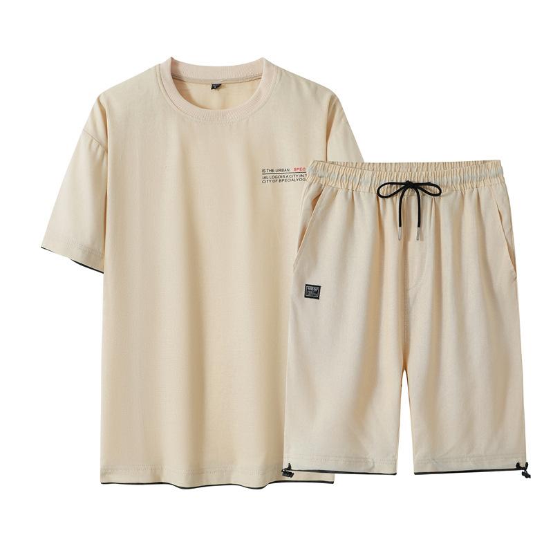 

Men's Tracksuits Simple Summer Short-sleeved T-shirt Cotton And Linen Loose Trend Handsome Suit Lightly Cooked, Dark gray