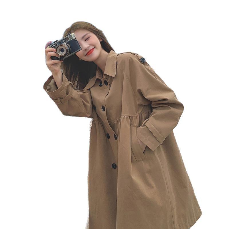 

Women's Trench Coats Women A Font Windbreaker Mid-Length Jacket2021 Female Spring Autumn Casual Coat French Double-breasted Korean Loose Coa, Beige