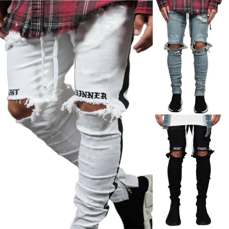 

Mens Fashion Clothing Slim Fit Jeans Skinny Denim Distressed Stretchy Pants Man Trousers -3XL Ripped For Men 2021 Men, Blue