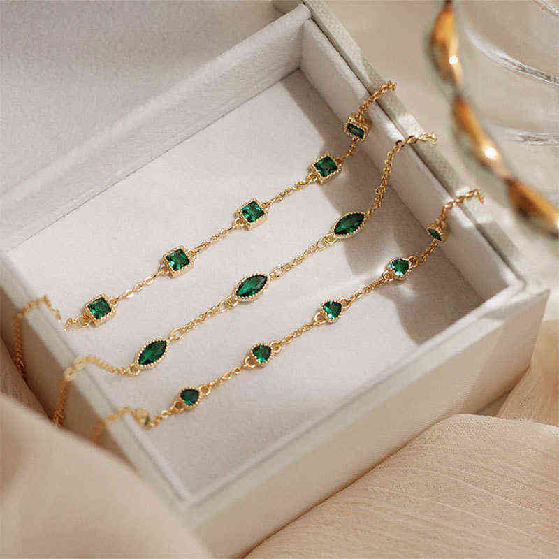 

Louleur 14k Gold 925 Sterling Silver Bracelets Luxury Emerald Zircon Bracelet for Girl Women Fine Jewelry Gift 2021 Trend Simple