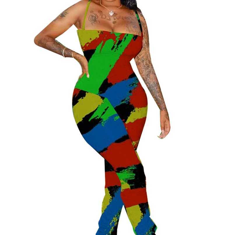 

Women Spaghetti Strap Sleeveless Straight Jumpsuit Sexy Club Open Back High Waist Rompers Overalls Plus Size 210525, Multi