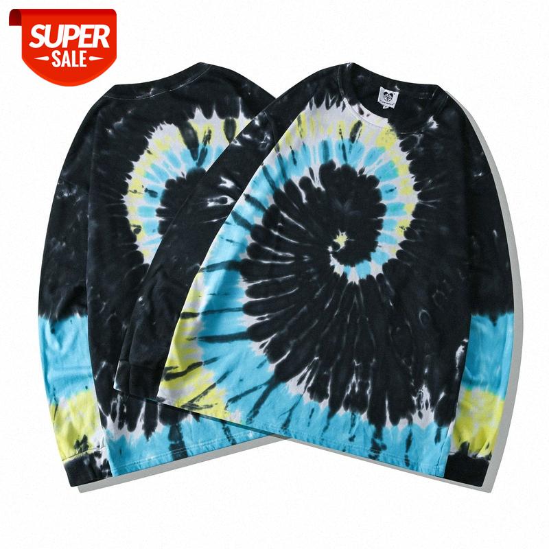 

Male and female couples direct sale color tie-dye round neck long-sleeved pullover casual street sweater #Nv6B, Black