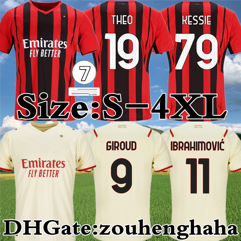 

AC milan GIROUD Soccer Jerseys 2021 22 IBRAHIMOVIC THEO ROMAGNOLI Maillots De Foot KESSIE BRAHIM TONALI TOMORI SAELEMAEKERS BENNACER Football Shirt kit Size S-4XL, Home +patch