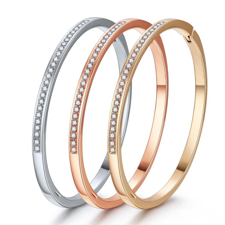

Bangle ORNAPEADIA Fashion And Elegant Row Of Diamonds Women's Gold-plated Bracelet Simple Non-fading Temperament Thin