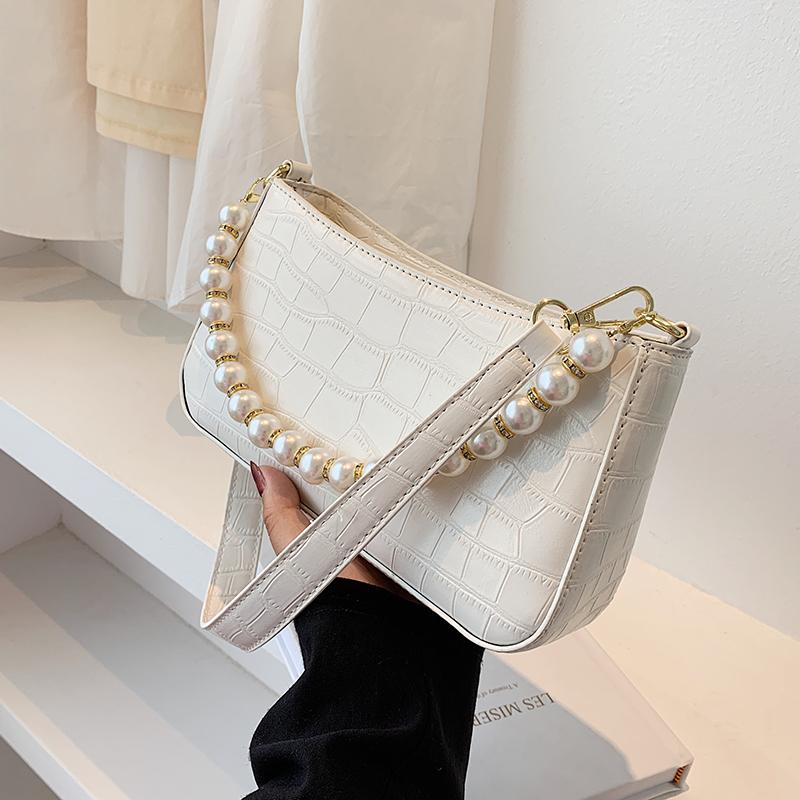 

Evening Bags Beading Shoulder Belt Stone Pattern PU Leather Armpit Crossbody Bag For Women 2021 Summer Solid Color Handbags Female Travel, Black