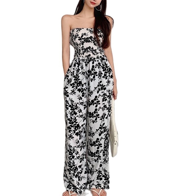 

Temperament leisure holiday style flower tube top wide-leg pants summer fashion women's clothing 210520, Black