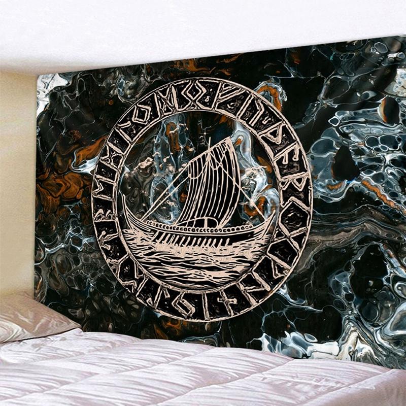 

Tapestries FFO Viking Blood Eagle Tapestry Mysterious Meditation Rune Art Hanging Home Decoration Caepet