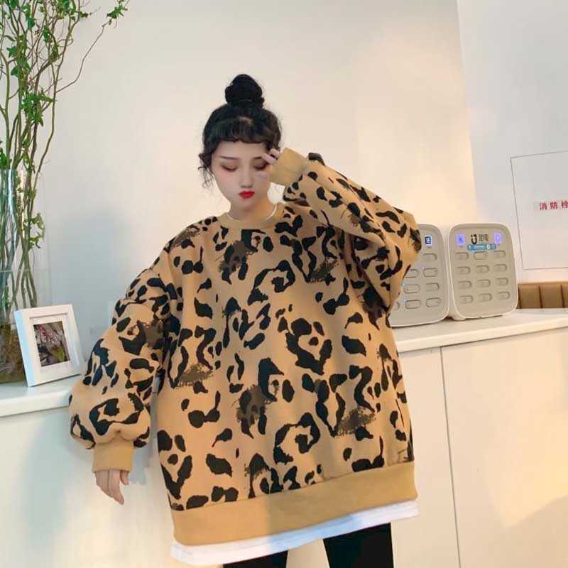 

Korean version of loose fake two-piece Hoodies women round neck mid-length Harajuku style autumn and winter clothes 20 210526, Mustard green