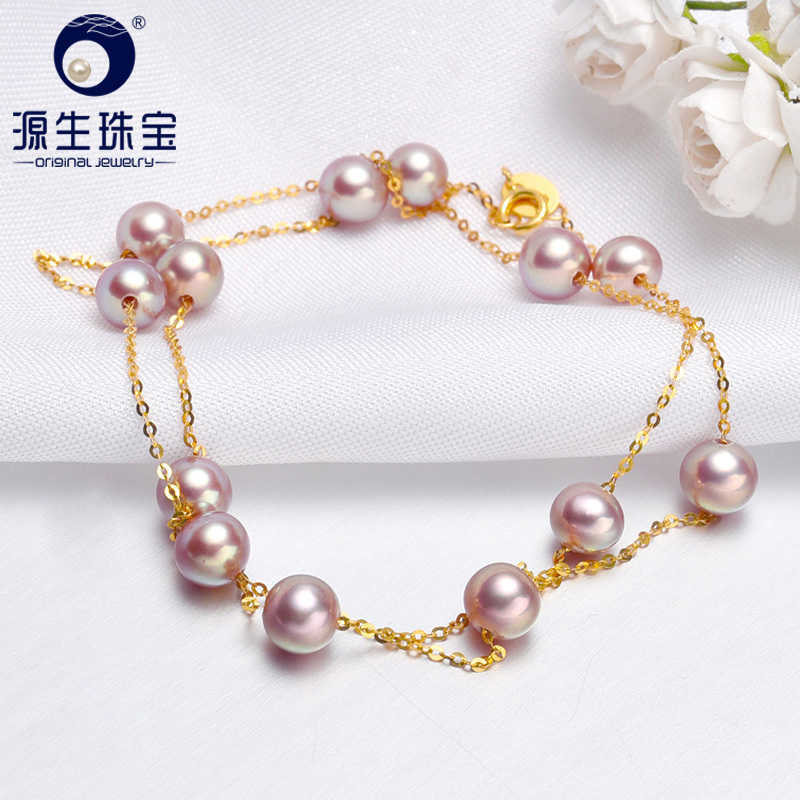 

[YS] 5.5-6mm Natural Cultured Purple Fresheater Pearl Necklace 18k Gold Chain Wedding Jewelry