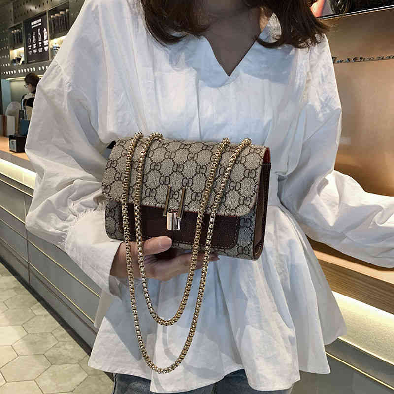 

2022 Factory Wholesale Small bag women's soft leather fashion versatile net red foreign style printing one shoulder cross link chain small square Bag, Black
